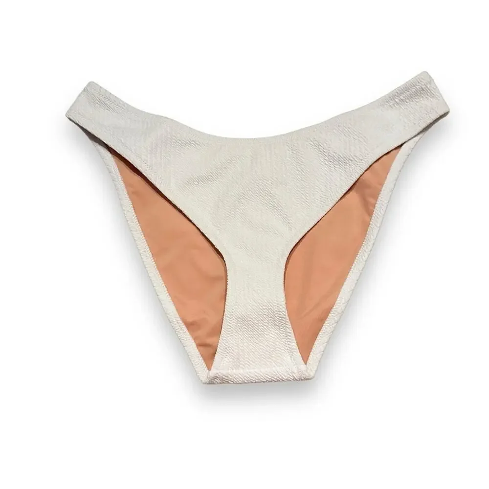 J. Crew Textured Curved-Waist Cheeky Bikini Swim Bottom in White Sz L‎ NEW